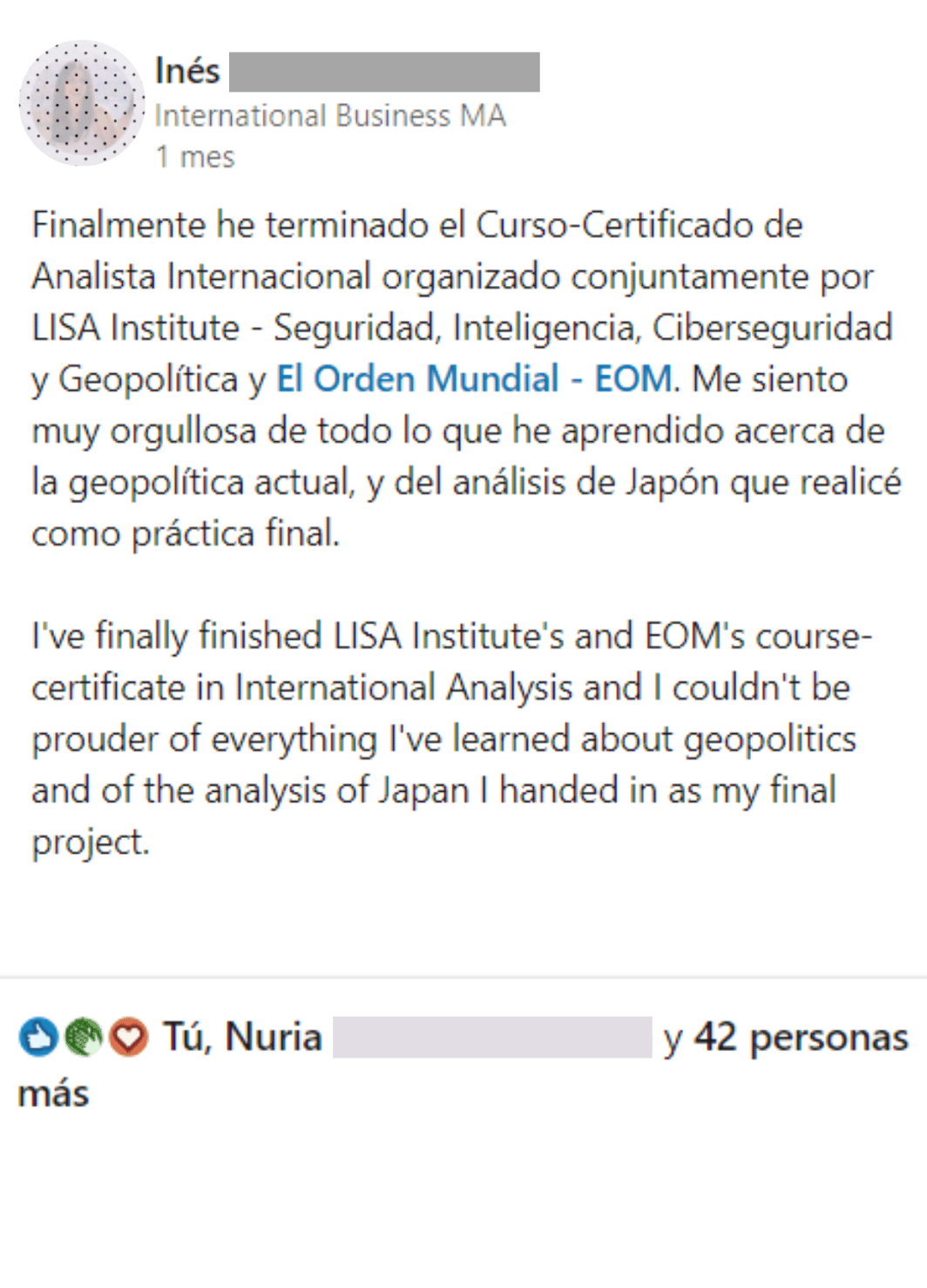 Opinion alumno analisis internacional