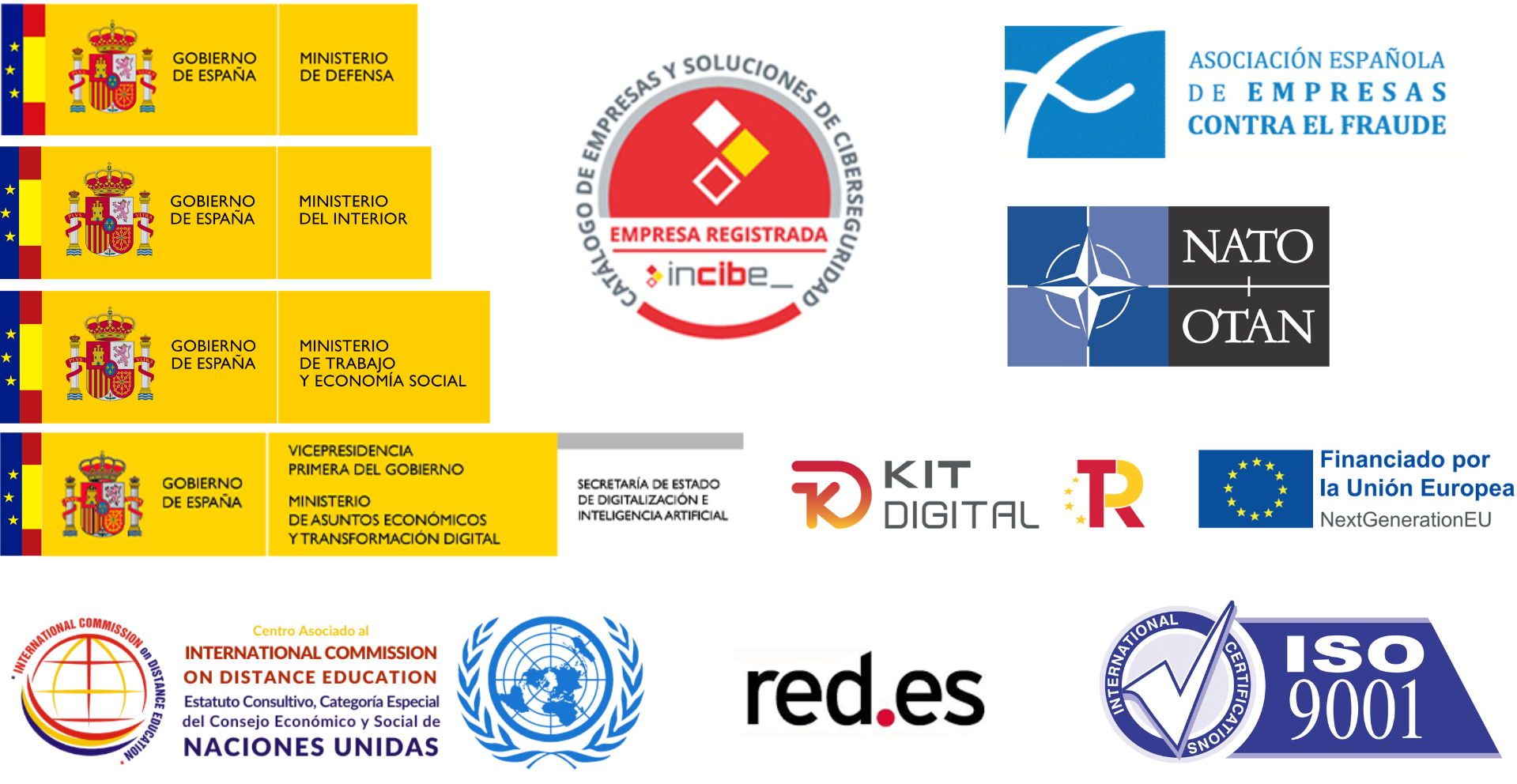 OTAN, ONU, Gobierno de España, INCIBE, AERCF, ISO9001